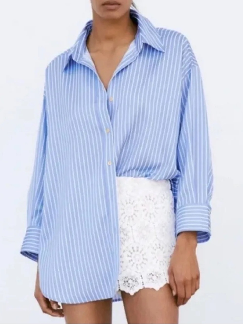 Zara Light Blue & White Striped Oversized Button-Down Shirt